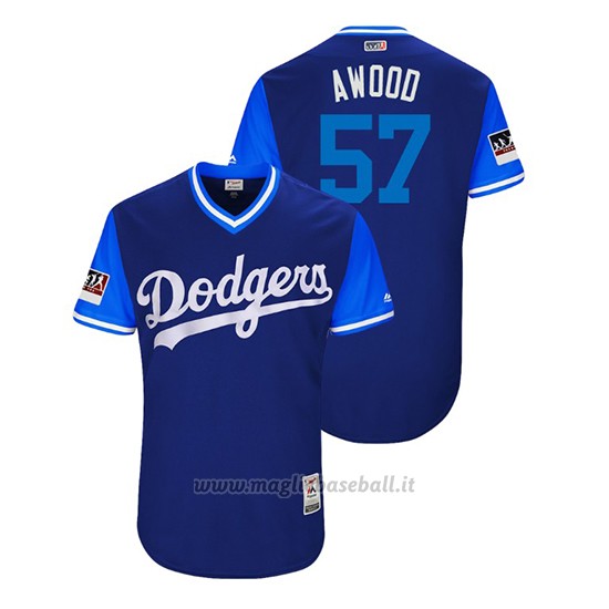 Maglia Baseball Uomo Los Angeles Dodgers Alex Wood 2018 Llws Players Weekend Awood Royal